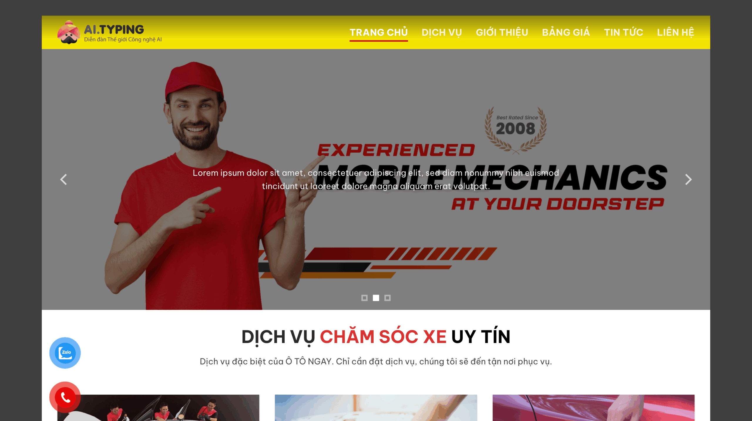 Website dịch vụ chăm sóc xe hơi tại Typing