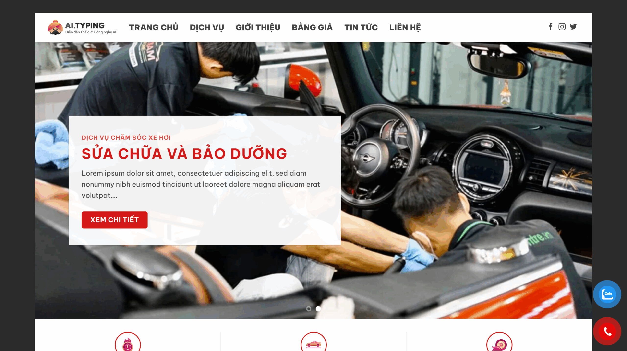Website dịch vụ chăm sóc xe hơi tại Typing